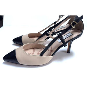 Lucy Choi London All Leather Ivory Contrast‎ Cap Lady Shoes Heel 2.5" sz 36 US 6